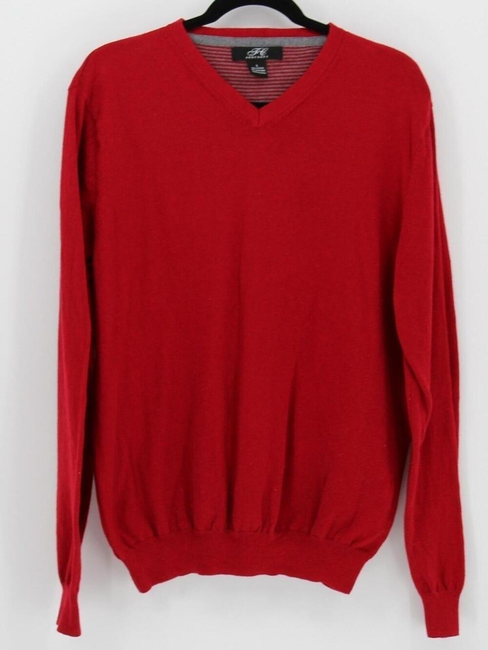 Foxcroft Large $98 Cotton Cashmere Red V-Neck Long Sleeve Luxury Knit Sweater